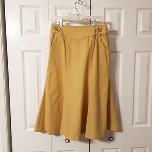 Yellow Gored Midi Skirt with Pockets